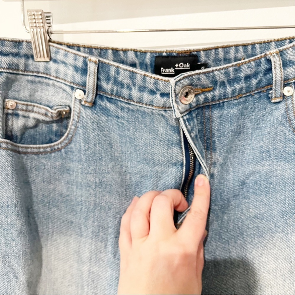Frank & Oak Light Wash Raw Edge Straight Leg Jeans - Picture 8 of 9